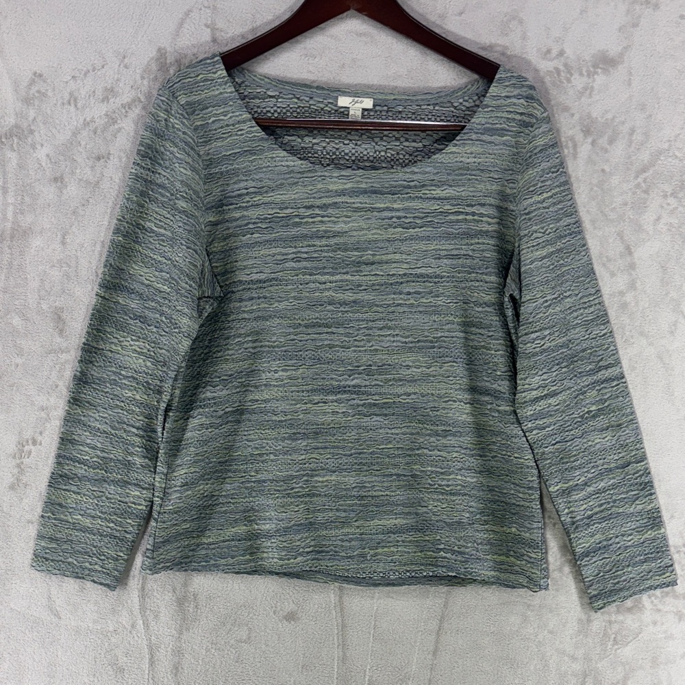 J Jill Textured Stretchy Long Sleeve Knit Top in Blue and Green Size L